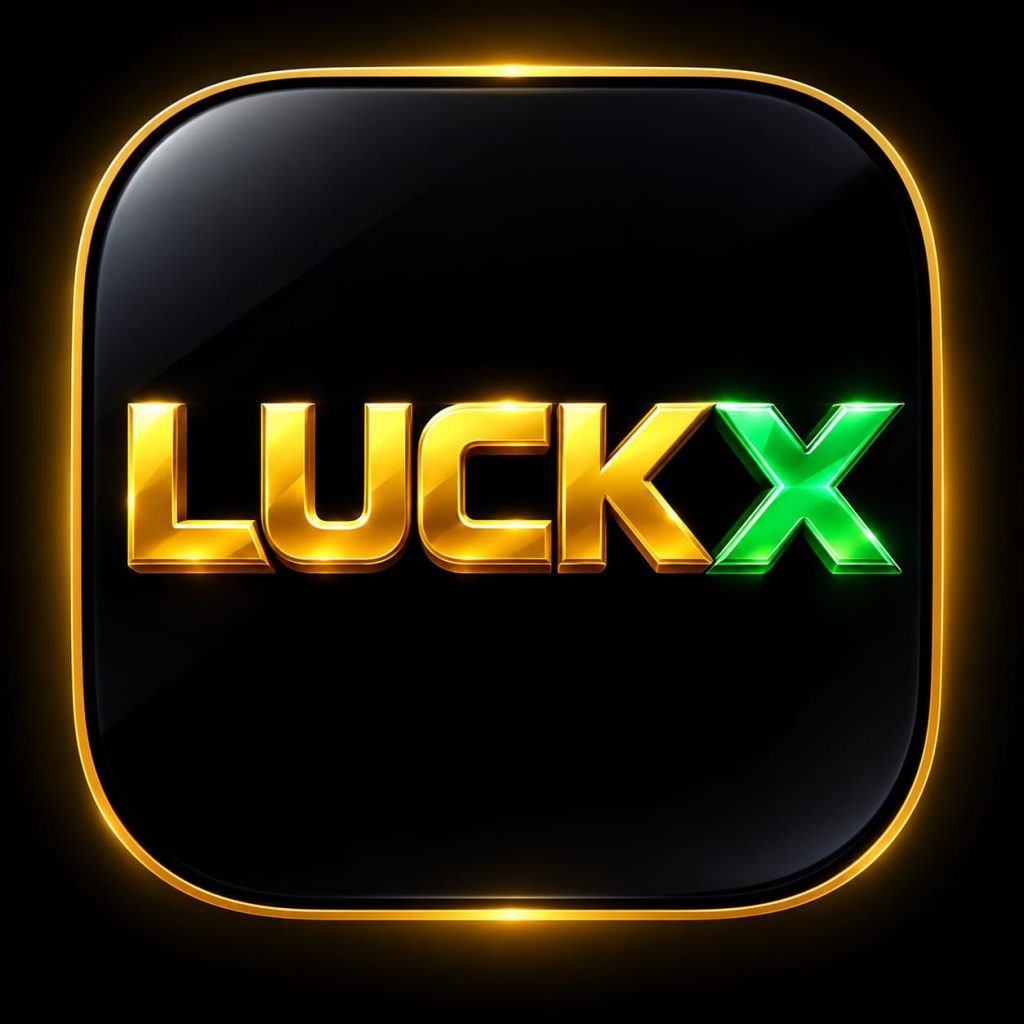 LUCKX Game logo with golden and green 3D lettering on a black background